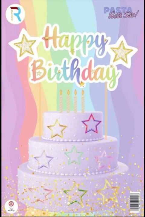 Yıldız Renkli Happy Birthday Pasta Süsü