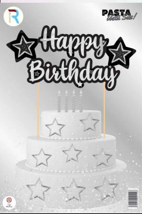 Yıldız Siyah Karekter Happy Birthday Pasta Süsü