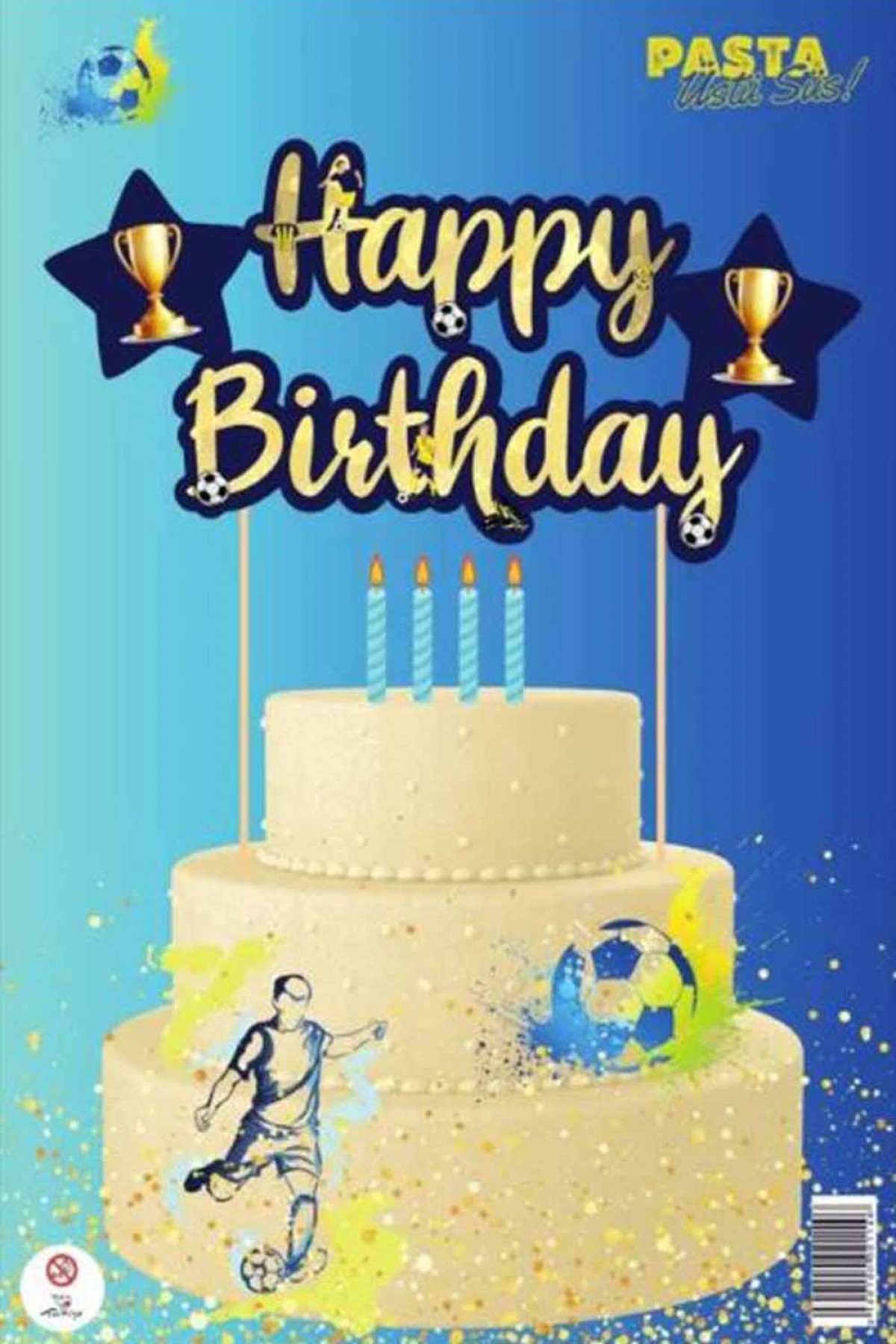 Sarı Lacivert Happy Birthday Pasta Süsü