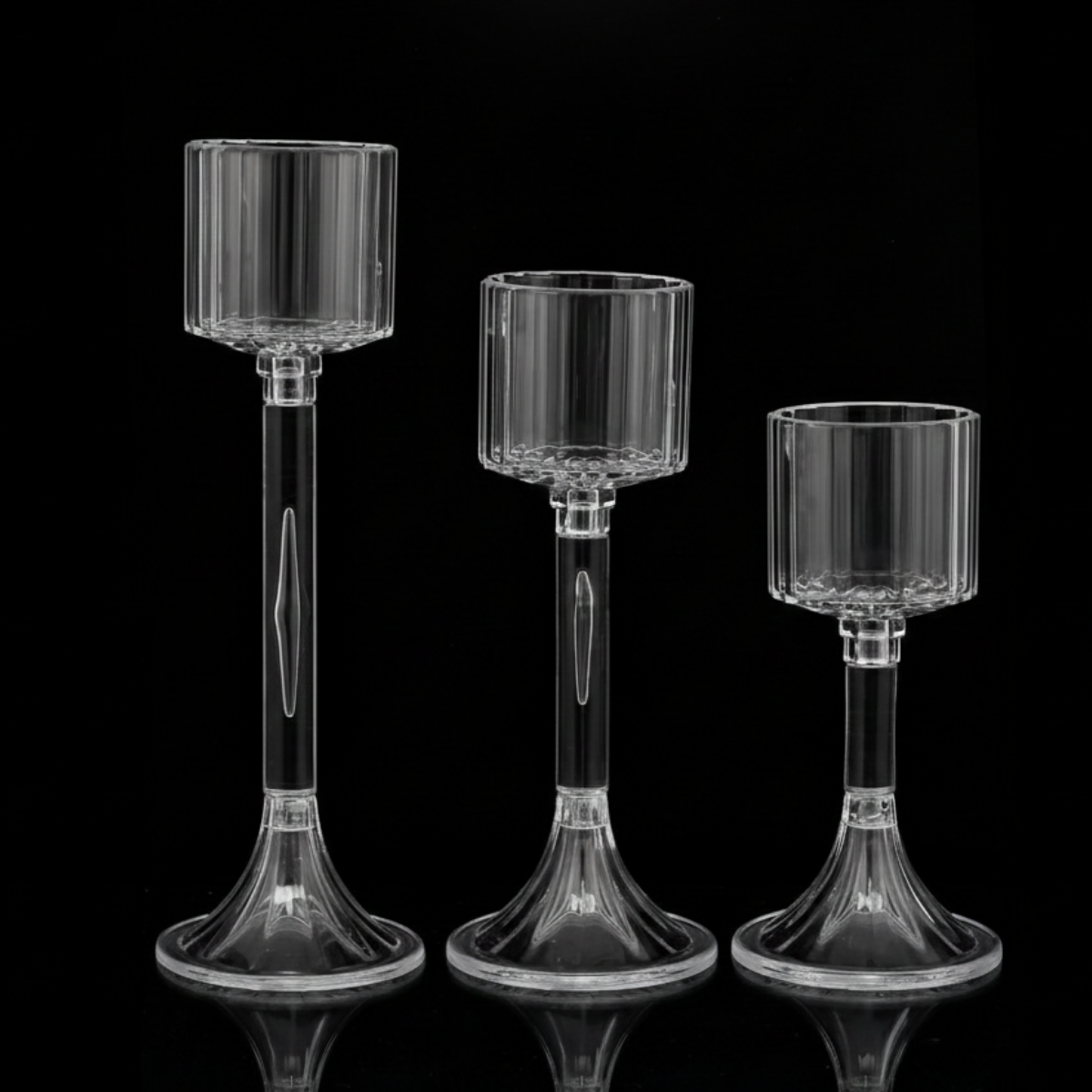 Şeffaf 3'lü Fanus Mumluk