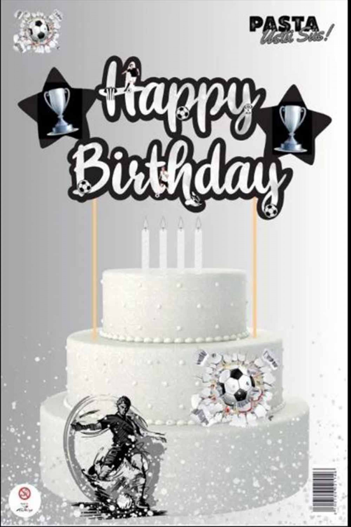 Siyah Beyaz Happy Birthday Pasta Süsü