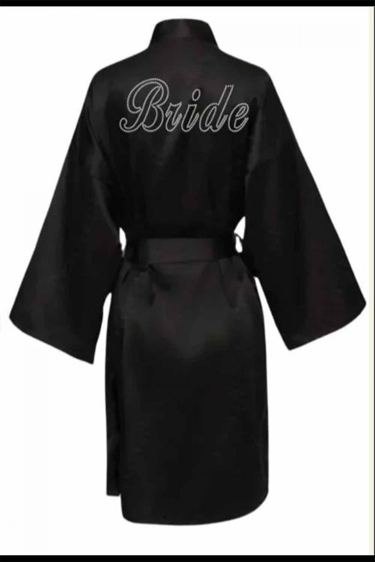 Siyah Renk Gümüş Yazı Brıde Baskılı Sabahlık