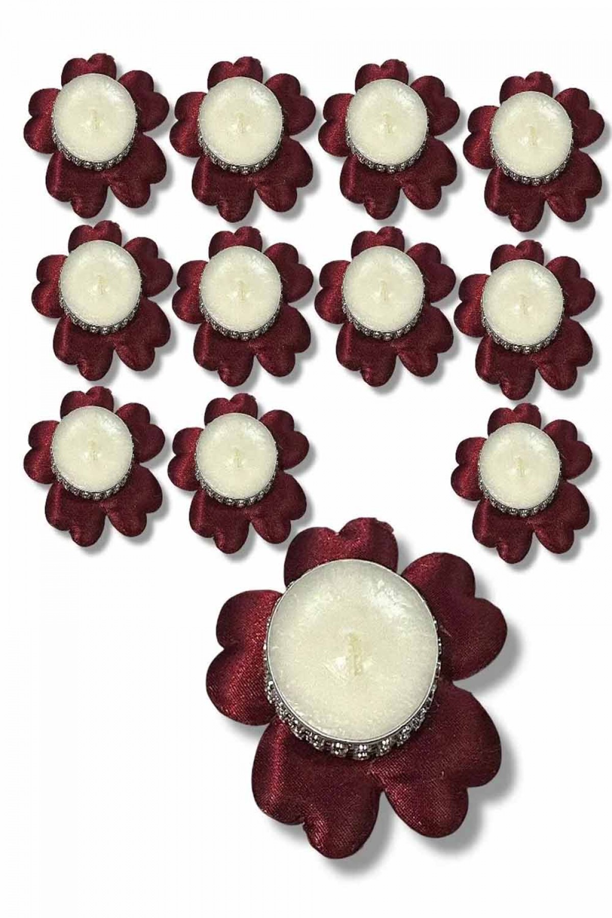 5’li Alım Bordo El Gülü Mumlu 12’li