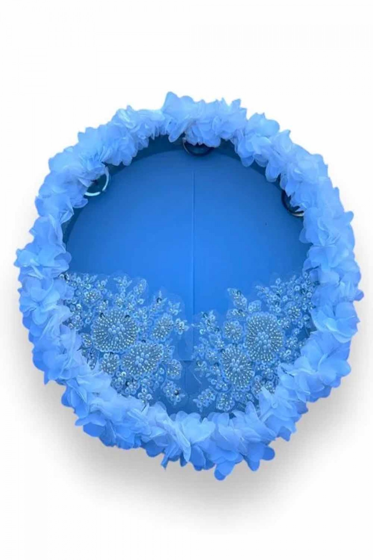 Beyaz Kumaş Güllü 30 Cm Şeffaf Aplik Süslemeli Tef