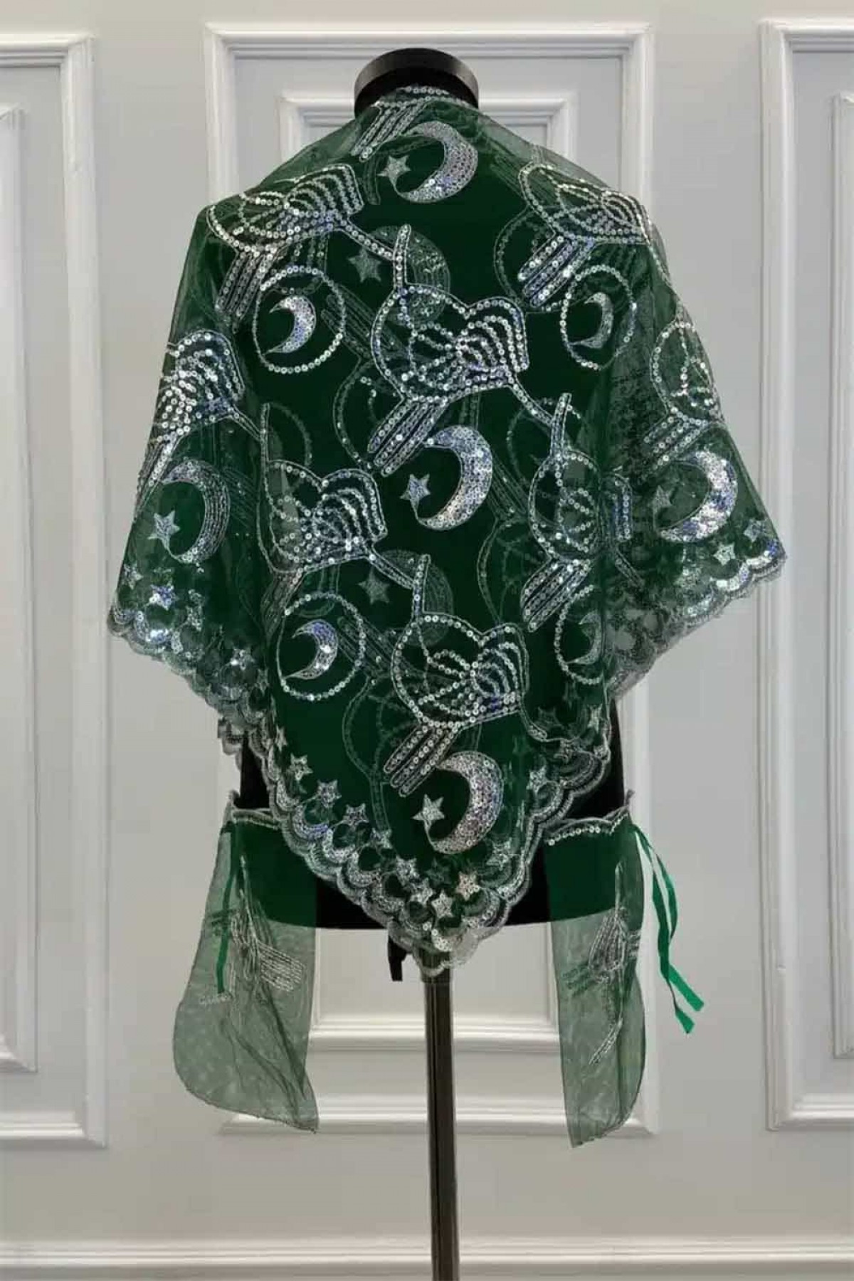 Tekli Alım Yeşil Pullu Tuğralı Kına Örtüsü Duvak Set