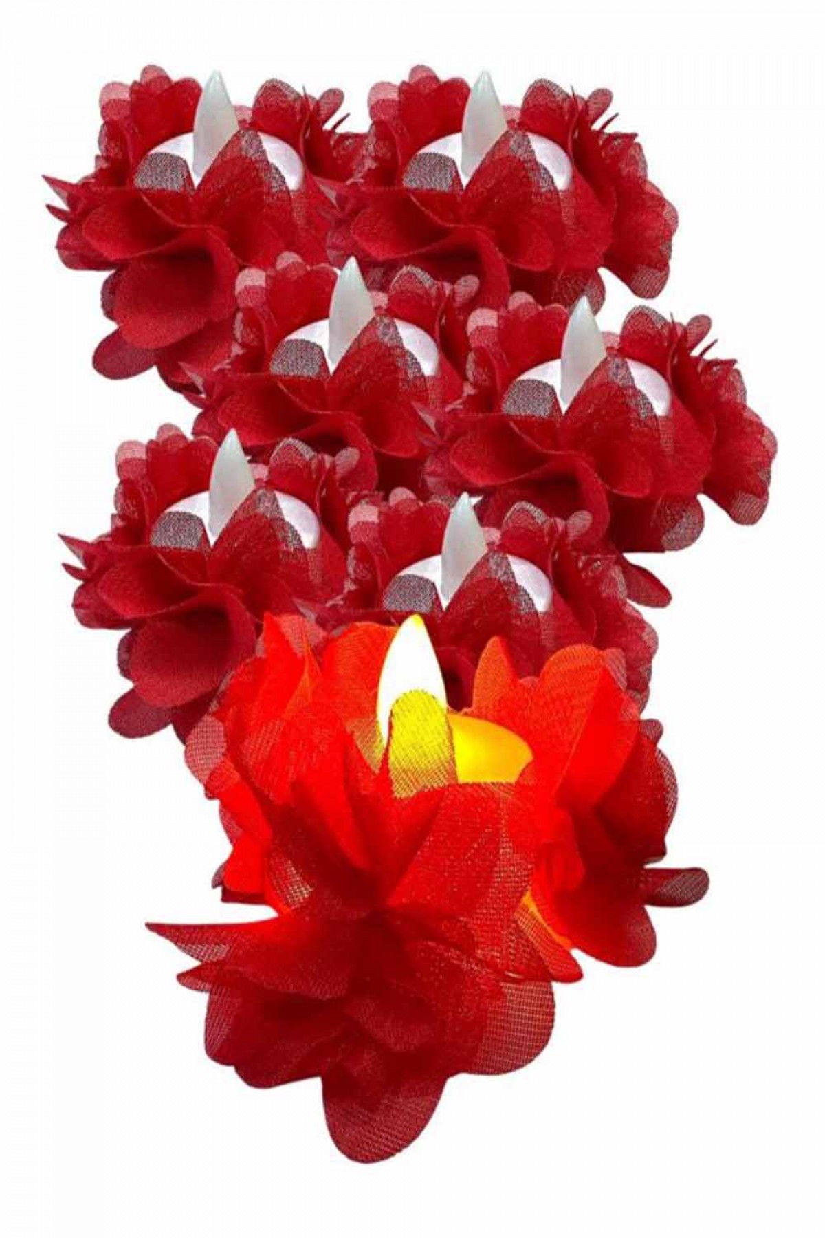 5’li Paket Alım Ledli Kırmızı Kumaş Güllü 12’li