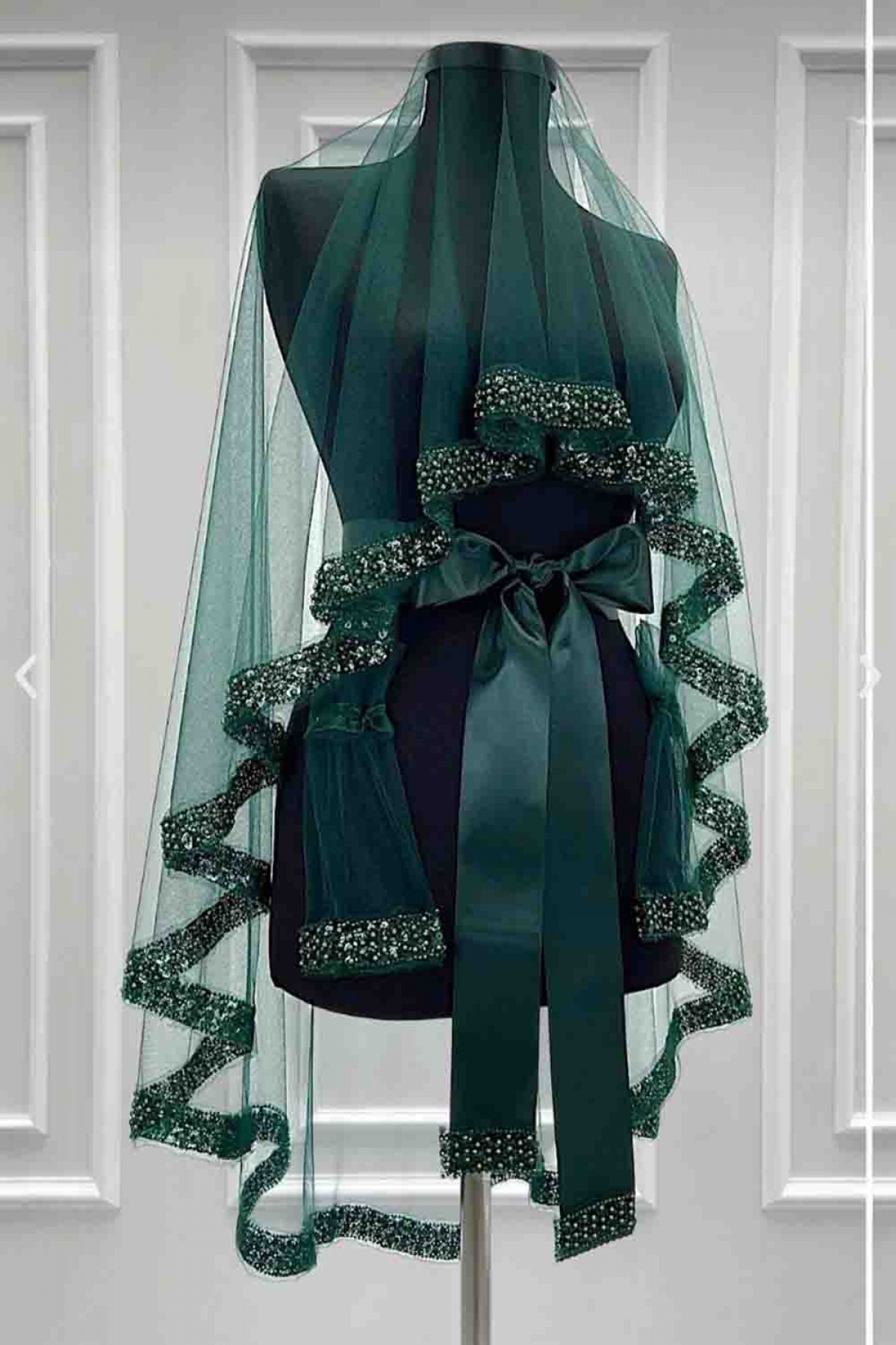 Yeşil Kemer Taşlı Duvak Takım