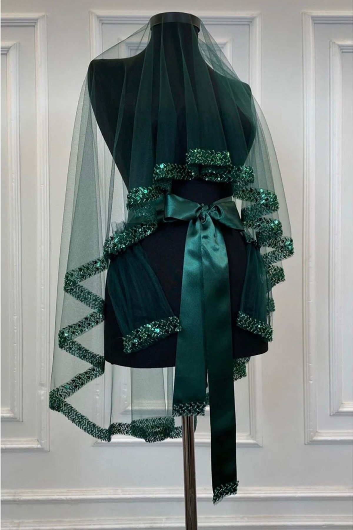 Yeşil Pul Payetli Boncuklu Model Duvak 3’lü Set Yeşil Pul Payetli Boncuklu Model Duvak 3’lü Set