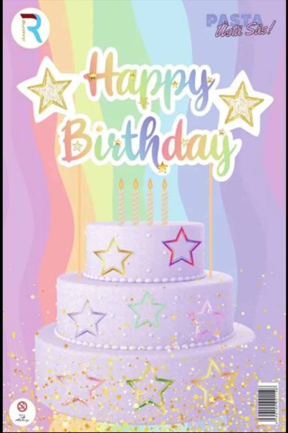 Yıldız Renkli Happy Birthday Pasta Süsü Yıldız Renkli Happy Birthday Pasta Süsü