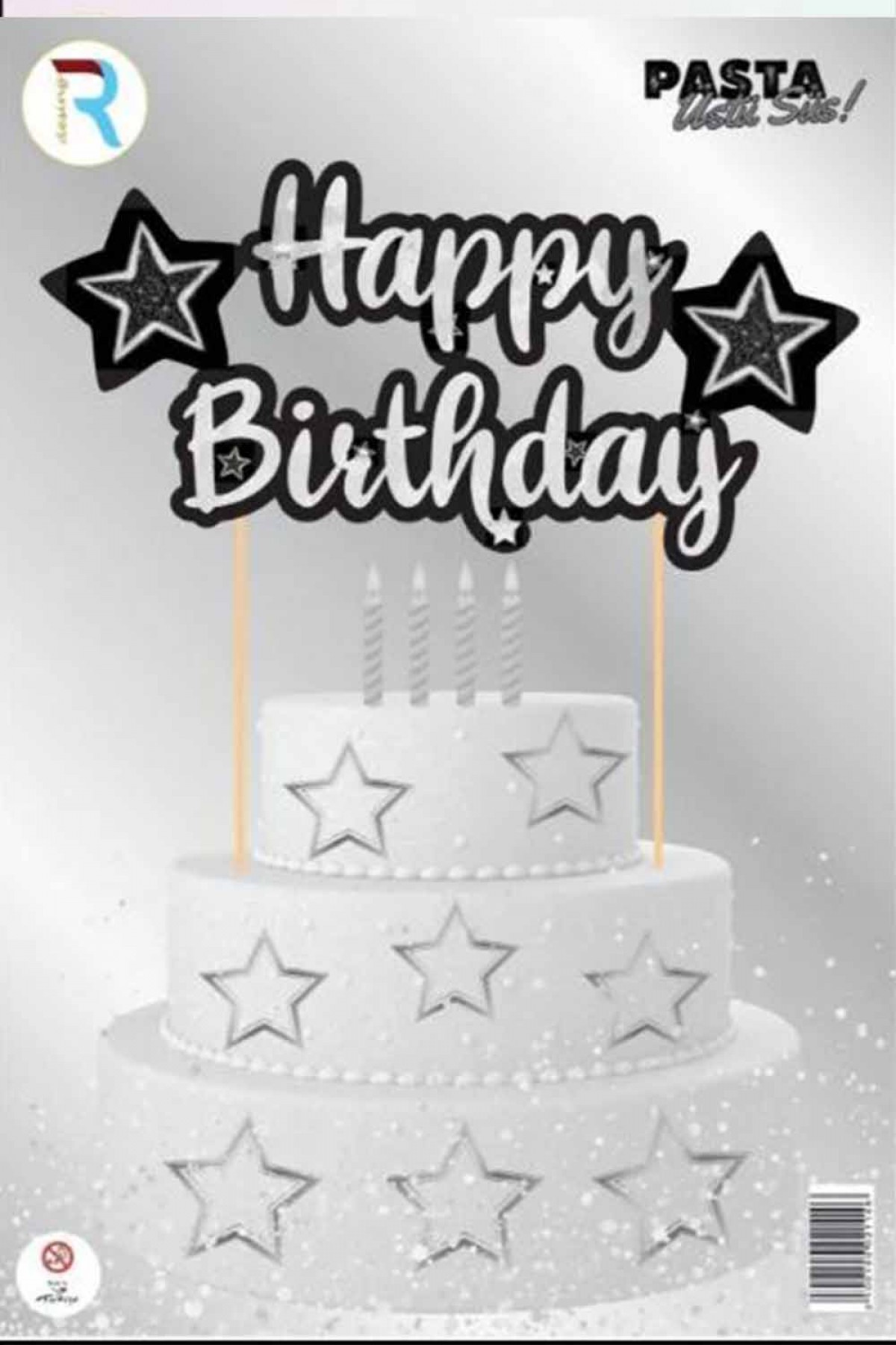 Yıldız Siyah Karekter Happy Birthday Pasta Süsü