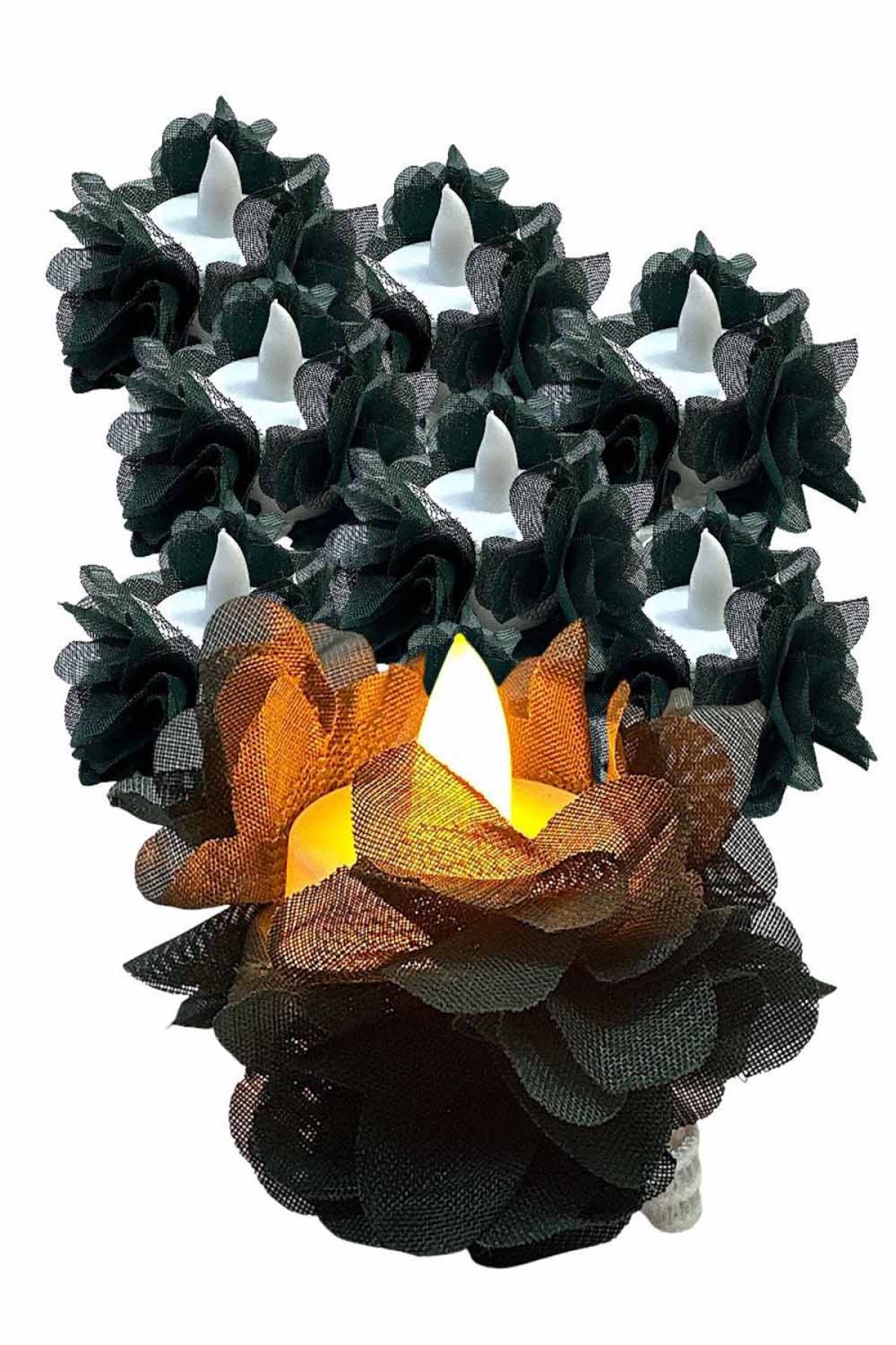 Tekli Paket Alım Ledli Yeşil Kumaş Güllü 12’li